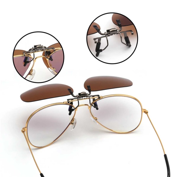 Clip-on Aviator-aurinkolasit pilottilasit ruskeat ruskea