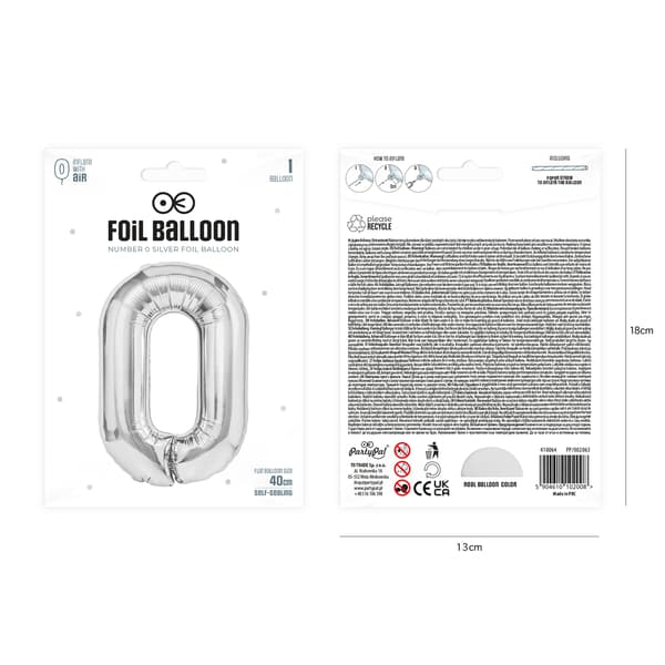 Sølv Tal 0 Folieballon 40 cm sølv