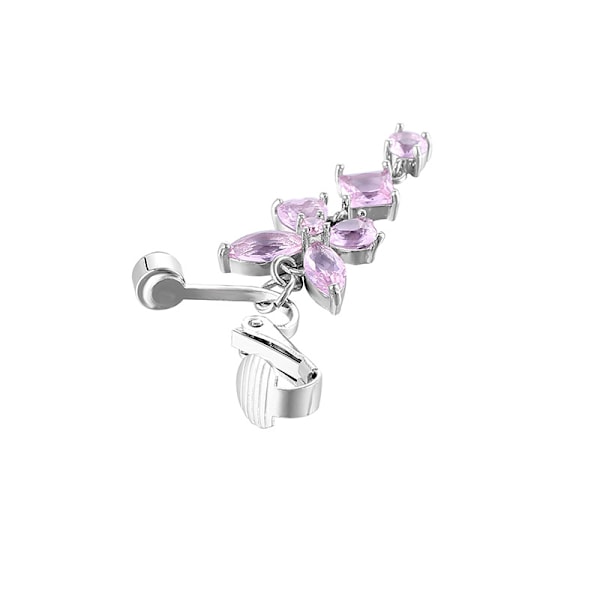 Fake Navelpiercing Clip-on Navelring Utan Hål Fjäril Kristall Rosa silver
