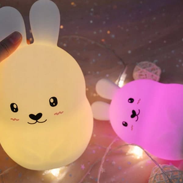 RGB LED Nattlampe Barn Kanin Squishy med Fjernkontroll og Timer