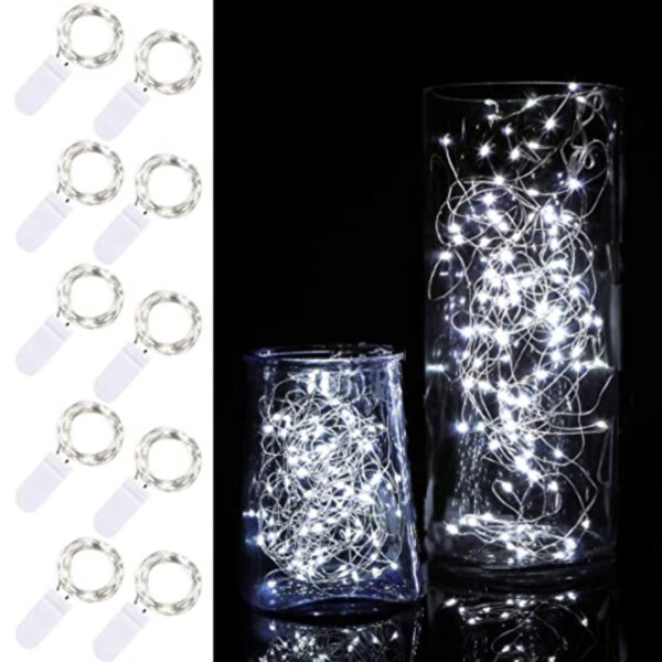 10-pack 1m mini LED Light Loop Battery Drevet kold hvidt