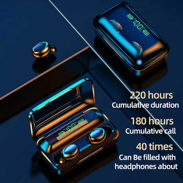 TWS F9-5 helt trådløse in-ear hovedtelefoner Superopladningssag sort