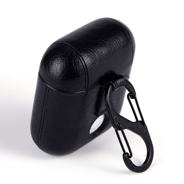 Black Apple AirPods 1/2 Bag Case Beskyttelsesveske i skinnskinn svart