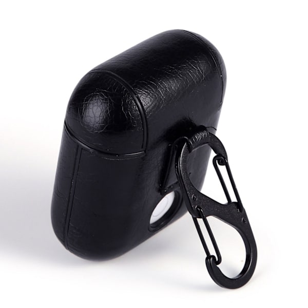 Svart Apple AirPods 1/2 Väska Fodral Skyddsfodral i Skinn Läder svart