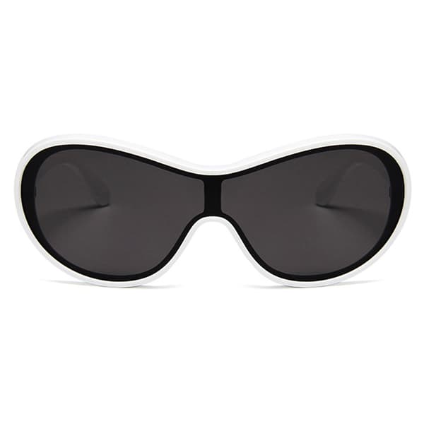 Store futuristiske solbriller White Frame Black Glass + Senile String hvit