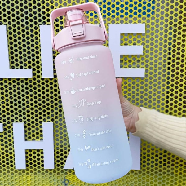 2L vandflaske med halm- og tidsmarkør pink