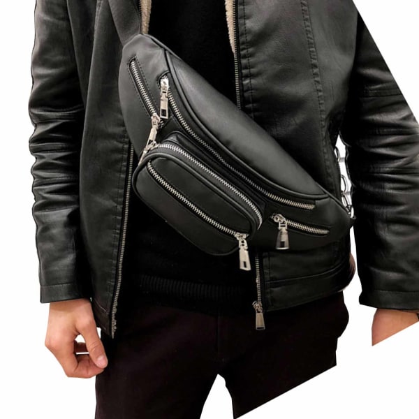 Svart Midjeväska Magväska Bum Bag Cross Body Väska Skinn Läder svart