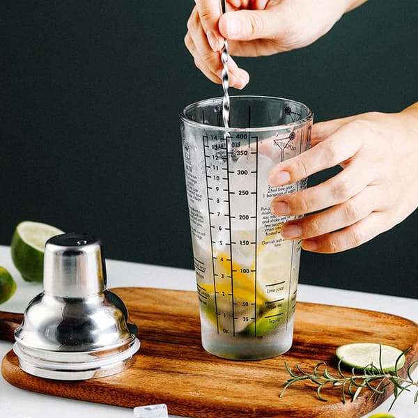 Cocktailshaker med drikkeopskrift 400 ml shaker glas rustfrit stål sølv