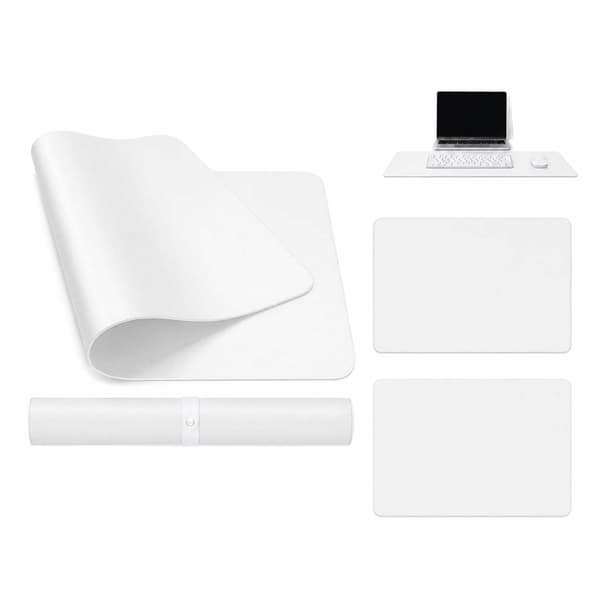 Hvit skrivebordsunderlag deskmat 120x60 cm PU-lær hvit