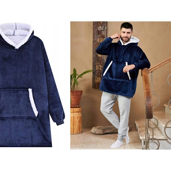 Snuggie Hettegenser Teppe Oversize filtgenser Mørkeblå grå