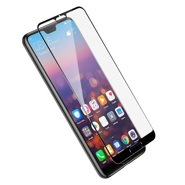 Huawei P20 Heltäckande HD Skärmskydd Kolfiber Härdat Glas svart