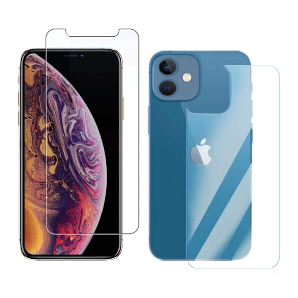 2-Pack iPhone 12 Mini Displayfilm + Skyddsfilm för Baksida transparent