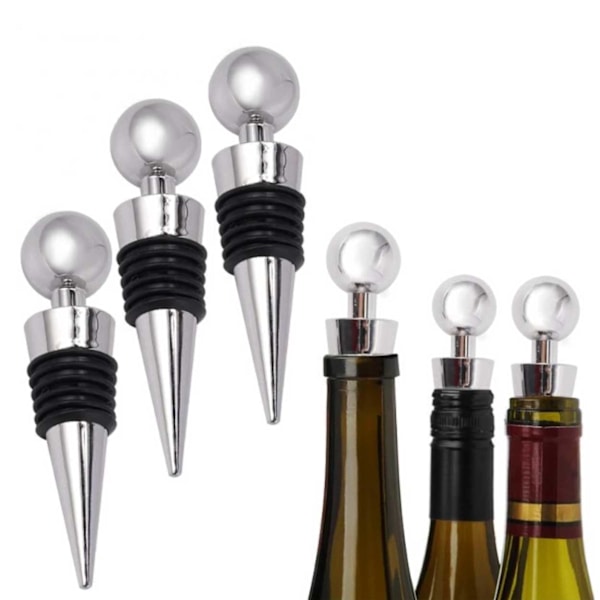 3-Pack Vinkork i Metall - Vinpropp Vinförslutare Silver silver