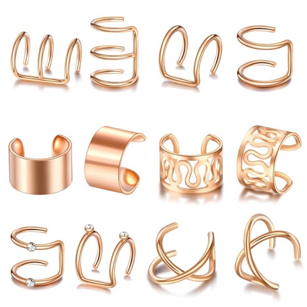 12-pack falske helix piercing ører ørepynt mansjett uten hull gull gull