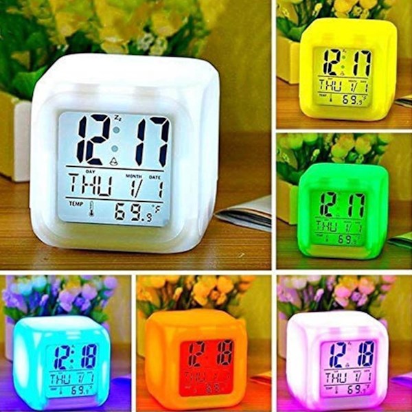 Väckarklocka RGB LED Nattlampa Alarmklocka flerfärgad
