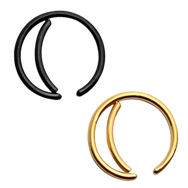 2-Pack Dubbel Fake Piercing Näsring Septum Svart Guld guld