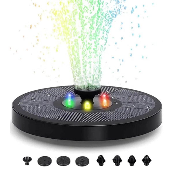 Suuri aurinkoenergialla toimiva suihkulähde | Akku ja RGB-valaistus | 16 cm musta