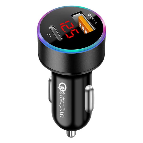 Biloplader USB-C 6A 36W Power Delivery Quick Charge 3.0 sort