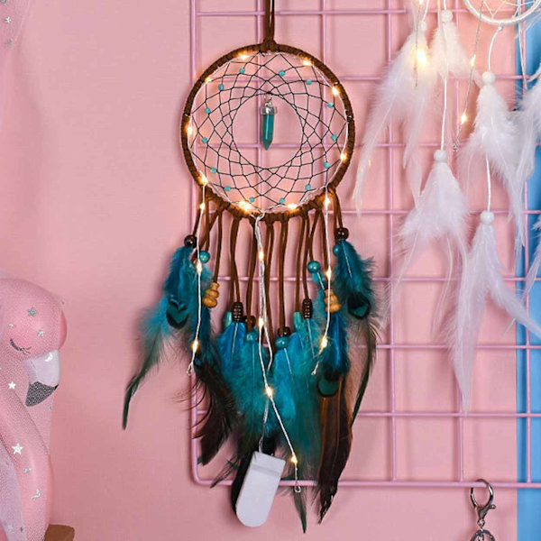 Dream Catcher med lys lyseblå turkisfjeder 52cm blå
