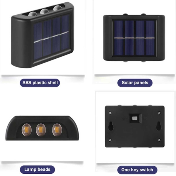 4-Pak Solar Lampe til Facadevæg Udendørs - Facadebelysning Solcelle Sort sort