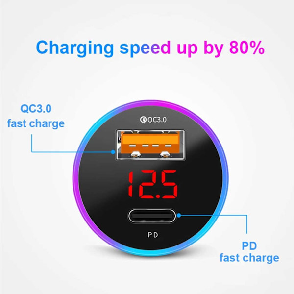 Billaddare USB-C 6A 36W Power Delivery Quick Charge 3.0 svart