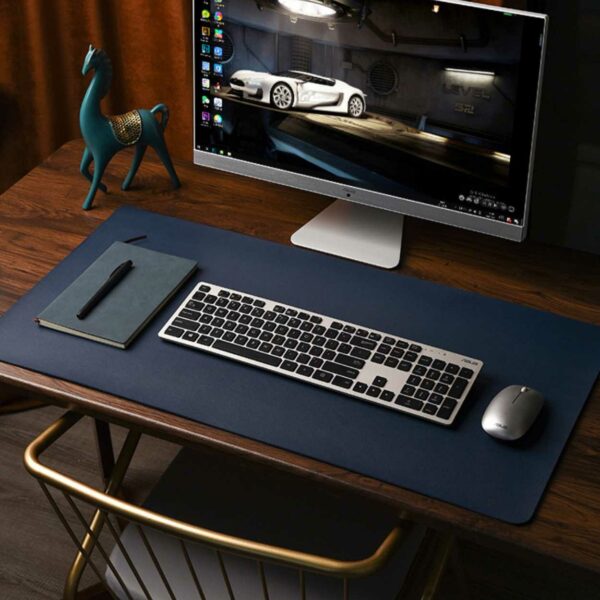 Skrivbordsunderlägg 80x40cm PU Skinn Läder Mörkblå blå