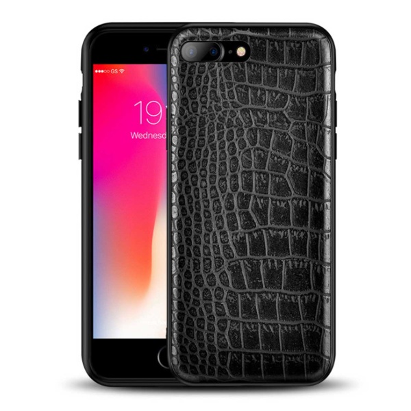iPhone 8 Plus Mobilskal Svart Läder Skinn Krokodil Skal svart