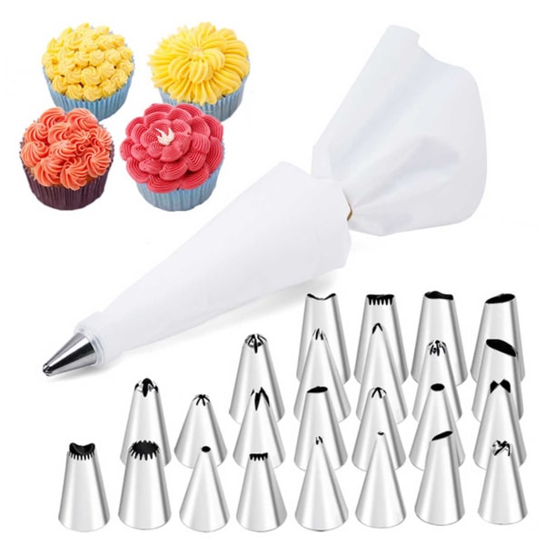 Tyllset - 24st Spritstyllar, Spritspåse Koppling - Cake Tool vit
