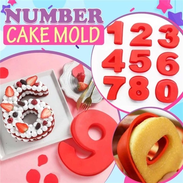 Stor bageform silikone kage form ciffer nummer 9 rød