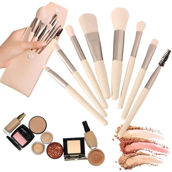 Professionelt Sæt med 8 Øjenmakeupbørster & Øjenbrynsværktøjer med Etui