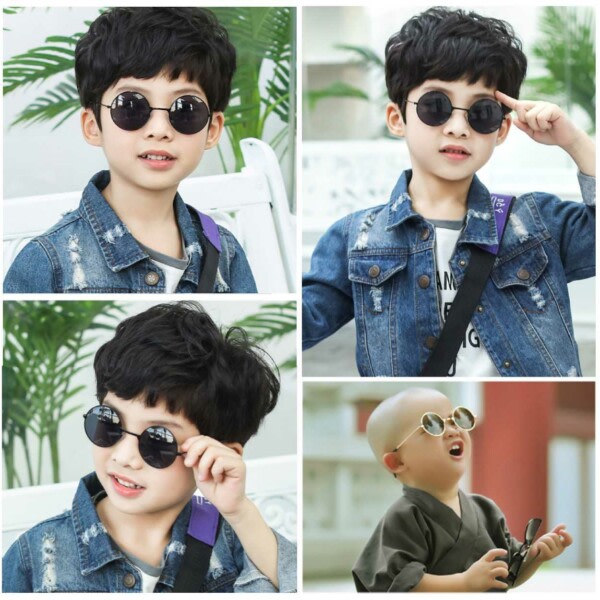 Små solbriller til børn - runde børns solbriller - sølv sort sølv