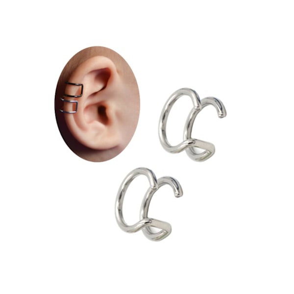 2-pack sølv falsk piercing øre øreringe øre manchet uden huller sølv