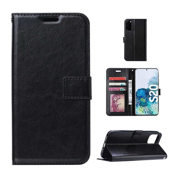 Galaxy S20 Wallet Case Black Leather Leather Case svart