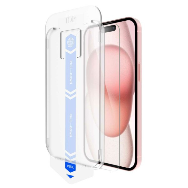 Helppo asenna iPhone 15 Screen Protector HD -karkaistu lasi läpinäkyvä