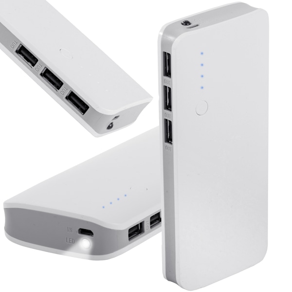 Powerbank 10000mAh, 3x USB, Taskulamppu