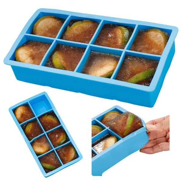 Silikone er form for 8 store isbiter Ice Cubes blå