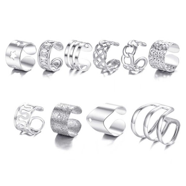 Falske øre mansjett 10-pack ørering helix piercing uten hull sølv sølv