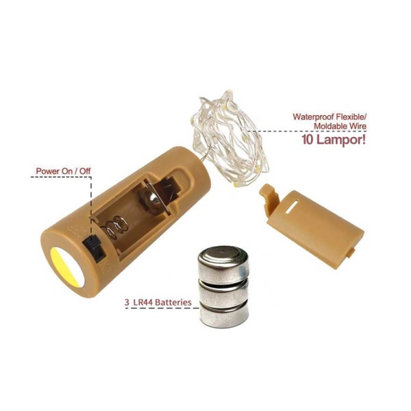 2-pack 2m LED Light Loop lamper Belysning til flasker dekoration gul