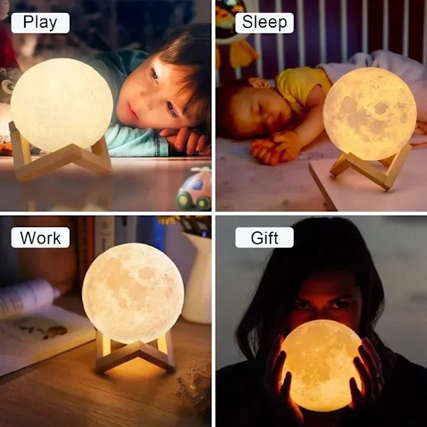 Ladattava 3D-yölamppu Moon Touch -toiminto | 3 väriä 8cm