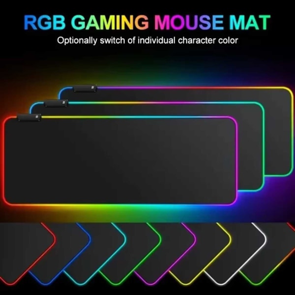 Gaming LED RGB skrivebordsmatte 80x30cm svart