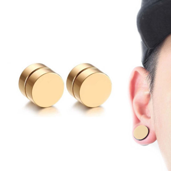 2-pack gull magnetisk falske piercing ører Strømningspluggstørrelse Gratis tekst: 10mm 10mm