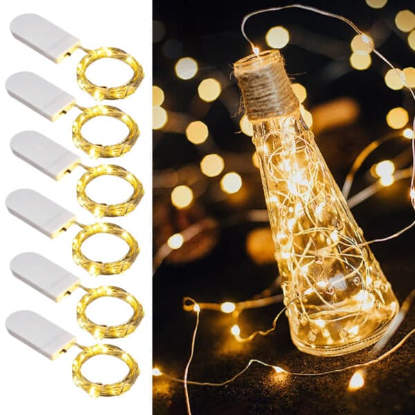 6-pack 1m mini-LED-valonsilmukan akkukäyttöinen kuuma valkoinen