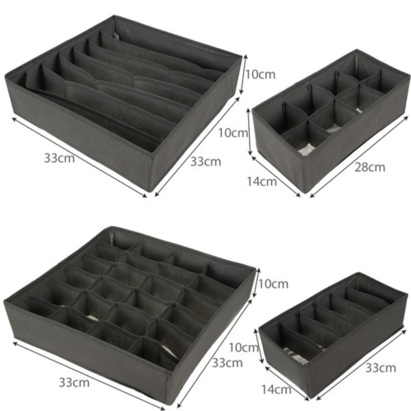 4-Pack Garderobe Organizer Undertøy Oppbevaring Chest Grå grå
