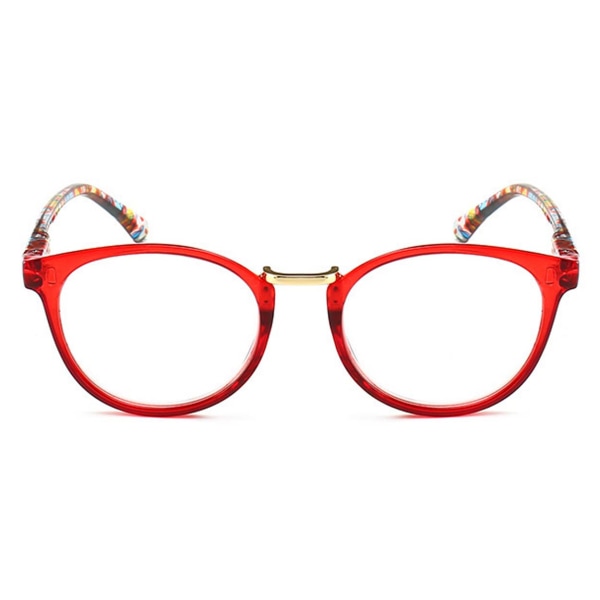 Rød mønstret rund oval læseglasstyrke 1,0 briller rød