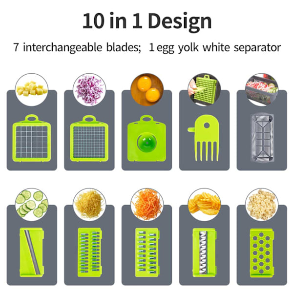Vegetabilsk skære-multifunktionel vegetabilsk chopper mandolin 14-i-1 grå
