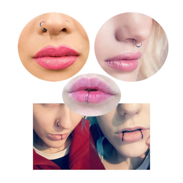 2-pack Guld Fake Piercing Öron Läpp Näsring Septum Läppring guld