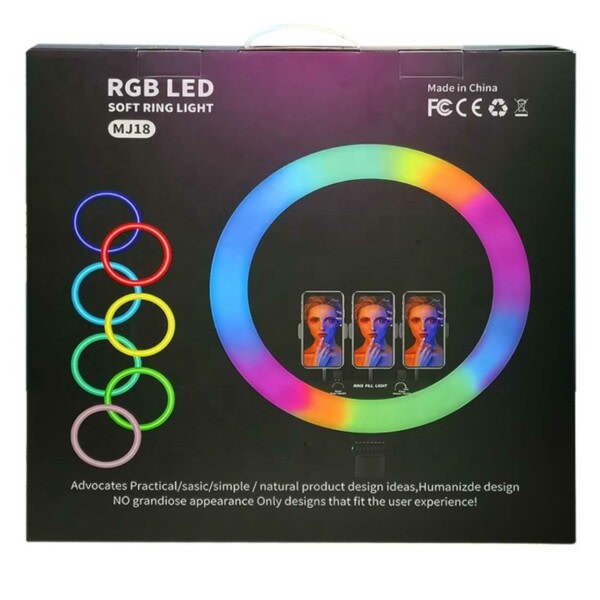 RBG Selfielampa LED Ring Light Stativ och Mobilhållare svart