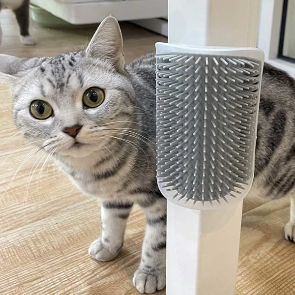 Kattkliare Kattborste Massageborste för Hörnmontering för Katter grå