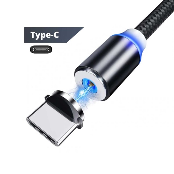 1m Magnetisk USB-C Hurtig opladning 3.0 Læg kabel Android sort