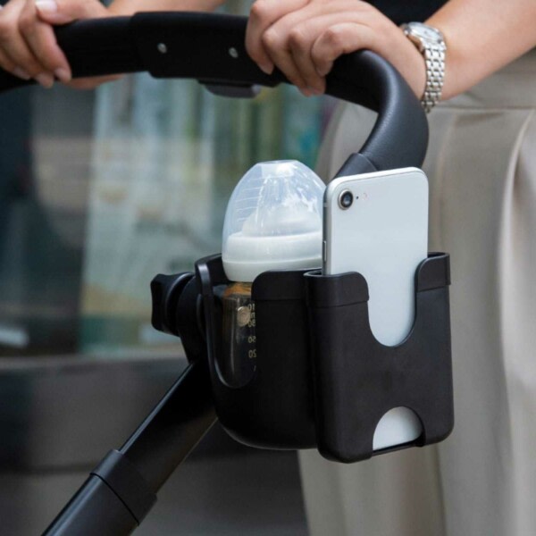 Klapvognsholder til mobil og flaske - Mobilholder flaskeholder klapvogn sort